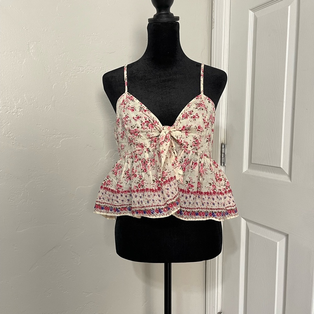 Forever 21 Floral Cream Peplum Top
